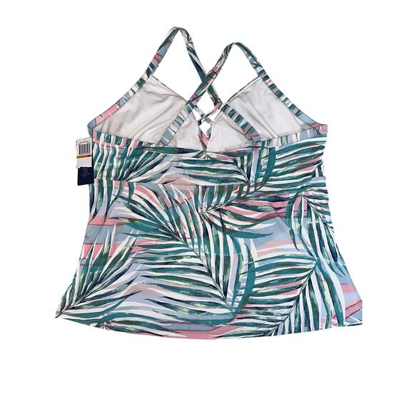 Aqua Couture Tankini Top 3X Plus Tropical Palm Strappy Swimwear New - Picture 2 of 5